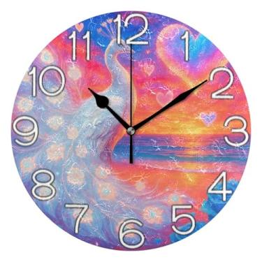 Imagem de GAIGEO Relógio de parede decorativo analógico estético silencioso sem tique-taque relógio de cozinha de escritório, decoração de parede moderna sala de estar fofo pássaro branco animal colorido, 25 cm