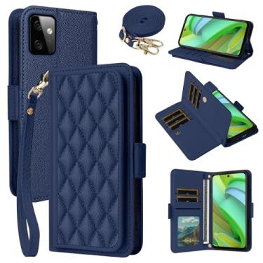 Imagem de Dibosom Capa carteira para Motorola Moto G Power 5G 2023 Argyle com alça de pulso/ombro slots para cartões, bolsa flip de couro PU, suporte minimalista acolchoado para celular GPower G5 feminino azul
