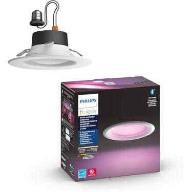 Imagem de Philips Hue Luminária embutida para ambiente branco e colorido, retrofit inteligente, 10 cm, compatível com Bluetooth e Zigbee (Hue Hub opcional), iluminação de teto inteligente, pacote com 1
