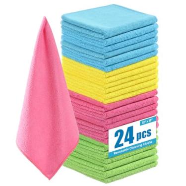 Imagem de Tekswip Pacote com 24 panos de limpeza de microfibra 30,5 x 30,5 cm - toalhas de cozinha extra grossas - sem riscos, sem fiapos, rápida absorção - panos de limpeza multiuso reutilizáveis para carros
