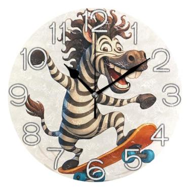 Imagem de GAIGEO Relógio de parede decorativo analógico operado por bateria silencioso relógio de cozinha rústico, decoração de parede vintage sala de estar desenho animado zebra vívida, 25 cm, ponteiros pretos