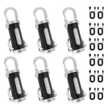 Imagem de Pacote com 6 chaveiros portáteis recarregáveis e carregador de telefone, mini tocha de LED USB-C com 7 modos e luz lateral, mini chaveiros compactos EDC à prova d'água para trabalho ao ar livre