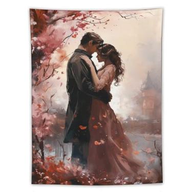 Imagem de Tapeçaria de cidade branca azul mediterrânea veleiro flores rosa penhasco edifícios costeiros beira-mar vista panorâmica vibrante decoração de parede para sala de estar quarto casa peça de arte