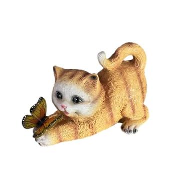 Imagem de ifreeside Estátuas de jardim solar decoração de gato para fora estatueta luzes para quintal, presentes de pátio para mulheres presentes de aniversário e inauguração de casa (gato amarelo)