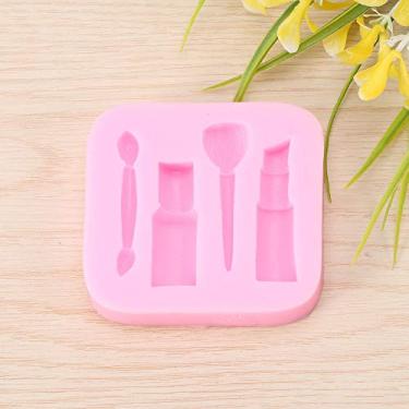 Imagem de GLOGLOW Molde para Bolo de Produtos de Panificação, Grau Alimentício, Rosa, Antiaderente Flexível, 2,3 X 2,4 X 0,6 Polegadas, Batom e Padrão de Pincel Cosmético DIY 3D Silicone Fondant Nan