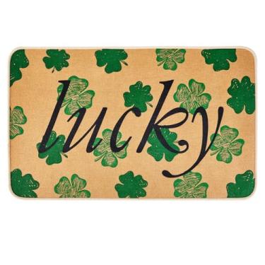 Imagem de Svepndic Tapete de porta de São Patrício para ambientes internos e externos, tapete de boas-vindas de trevo de 71 x 43 cm, antiderrapante, verde, entrada, trevo, capacho para cozinha, sala de estar