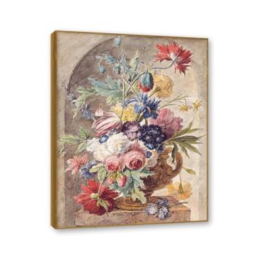 Imagem de NHLDZYH Moldura de teca. Arte de parede em tela de especiarias coloridas e colher de tempero | Decoração de cozinha vintage | Arte moderna para casa e sala de jantar. B76. 70 x 90 cm - 27,6 x 35,4 pol