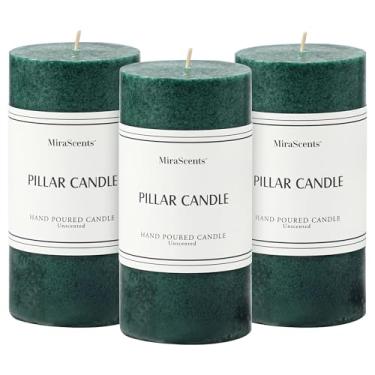 Imagem de Conjunto de 3 velas de pilar verde de 7,6 x 15 cm, velas de pilar sem perfume, velas grandes sem gotejamento e sem fumaça, vela para decoração de casa, mesa de jantar, casamentos, feriados