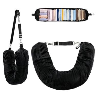 Imagem de Travesseiro de viagem de pelúcia, macio e acolchoado em forma de U, travesseiro de pescoço para viagens com 2 peças de alças ajustáveis, adultos para sair de carro ou avião, sem enchimento de