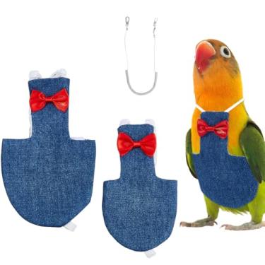 Imagem de SUPERFINDINGS 2 peças, 2 tamanhos, arnês de fraldas para pássaros, calopsita, smoking, suíte de voo, roupa reutilizável de papagaio, fralda, fantasia com fio de aço, corda de mola para papagaios