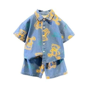 Imagem de Conjuntos De Roupas De Verão Para Meninos Em Jeans Com Estampa De Urso