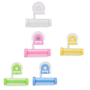 Imagem de Cryfokt Espremedor de Tubo de Pasta de Dente Montado na Parede Espremedor de Pasta de Dente de Rolamento Eficiente para Organização de Banheiro Feito de ABS 5 Conjuntos de Suporte de Dispensador de de Familiar Azul Verde Amarelo Branco Rosa