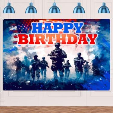 Imagem de Soldado, faixa de feliz aniversário, tema militar, fotografia de fundo para homens, meninos, aniversário, festa de casamento, artigos para decoração de cabine de fotos