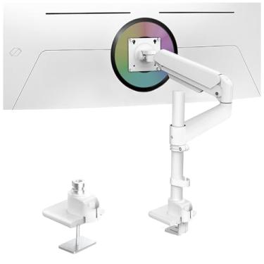 Imagem de Ergounion Braço de monitor resistente para telas Ultrawide de 13-49 polegadas, suporta até 20 kg, suporte de monitor único totalmente ajustável, com braçadeira e base de ilhós, suporte de mesa VESA de
