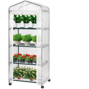 Imagem de VIVOSUN Mini estufa de 4 camadas com rodas, casa quente portátil reutilizável de 67 x 48 x 163 cm com tampa e prateleira de PE branca para jardim compacto e quintais pequenos, com rodas