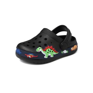 Imagem de Tamancos infantis para meninas, meninos, desenhos animados, jardins, chinelos antiderrapantes para praia, Dinossauro preto, 10 Little Kid