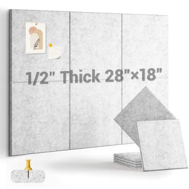 Imagem de AkuDecor Quadro de cortiça de 1,27 cm de espessura para escritório, pacote com 6 azulejos de parede de feltro - 71 cm x 45,7 cm com abas adesivas seguras, quadro de avisos grande, organizador de