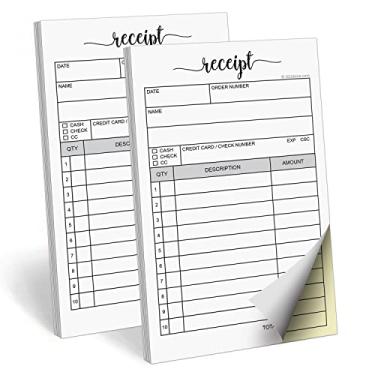 Imagem de 321Done Bloco de recibos sem carbono de 2 partes, pacote com 2, 8 x 14 cm, feito nos EUA, cópia duplicada, formulário de pedido de venda, folheto de faturas para pequenas empresas - 100 conjuntos