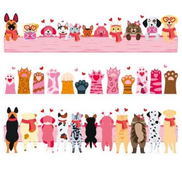 Imagem de JarThenaAMCS 60 peças de bordas de quadro de avisos do dia dos namorados rosa animal de estimação cão gato impressão de pata adesivos adesivos adesivos para decoração de parede de casa sala de aula