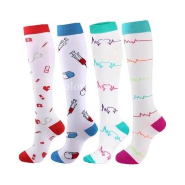 Imagem de Meias De Compressão Unissex 4 Pares Para Esportes, Corrida, Caminhada,