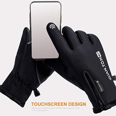Imagem de Luvas Quentes de Inverno para Homens e Mulheres - -Deslizantes com Zíper Touchscreen Impermeáveis ao Vento Corrida Ciclismo Moto Dirigir Caminhada Esq