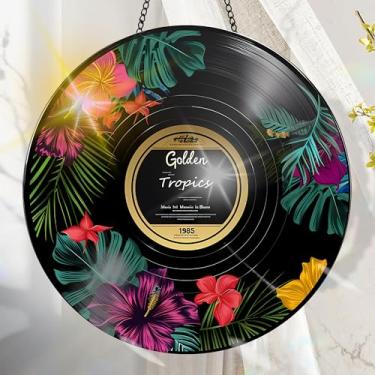 Imagem de Protetor solar de acrílico colorido, decoração de janela suspensa de plantas com design de vitral impresso, apanhador de sol, arte de parede de arco-íris, ornamentos de Natal para uso interno e