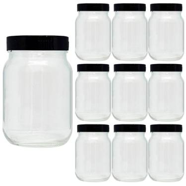 Imagem de Kit 10 Pote de Vidro 267ml Com Tampa Plástica Preta Para Tempero - Sup