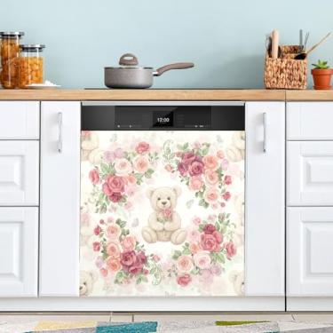 Imagem de ATTX Capa de ímã para lava-louças de ursinho de pelúcia Dia dos Namorados | Adesivo decorativo de eletrodomésticos de 58 x 66 cm para armários domésticos e eletrodomésticos #413