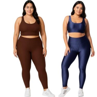 Imagem de KIT 2 Conjunto Top e Calça Plus Size New Zig 3D Serra e Mar Bojo Compressão Academia Moda Fitness-Feminino
