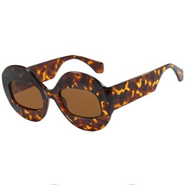 Imagem de Óculos de Sol Feminino Oval Oversized com Proteção UV400 para Esportes ao Ar Livre, Corrida e Ciclismo, Estampa de Leopardo Marrom