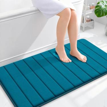 Imagem de OLANLY Tapete de banho listrado de espuma viscoelástica 111 x 61 cm, tapetes de banheiro absorventes super macios, secagem rápida, tapetes de chuveiro laváveis na máquina, tapete de banho, acessórios