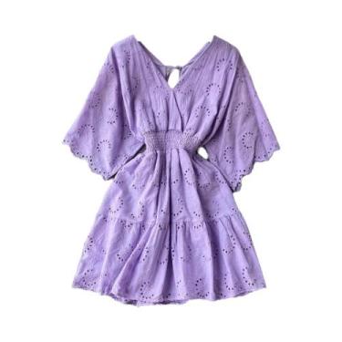 Imagem de Vestido Midi Vintage Feminino Com Bordado Em Renda Decote Em V Branco 