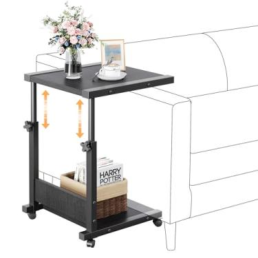 Imagem de Furist Mesa de cabeceira de hospital com rodas de altura ajustável lateral para sofá, mesa de hospital giratória, mesa de computador móvel, mesa de laptop para sala de estar, quarto e escritório
