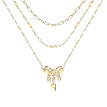Imagem de YOVIEE Colar feminino com inicial de borboleta, banhado a ouro 14 quilates, 3 camadas, pingente de letra A-Z, colar de corrente de cabo e clipe de papel, nome personalizado, joia delicada, presente