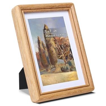 Imagem de Gdfmsc Porta-retrato 12 x 17 cm com tapete para 10 x 15 cm, madeira teca natural, canto arredondado feito à mão com vidro verdadeiro, moldura de parede e mesa para galeria de fotos vertical ou