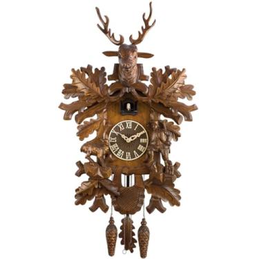 Imagem de Cuckoo Clocks Relógio de cuco realista com cabeça de veado 3D, movimento de quartzo, relógio de parede durável, relógio de cozinha esculpido em madeira maciça, para escolas e bibliotecas
