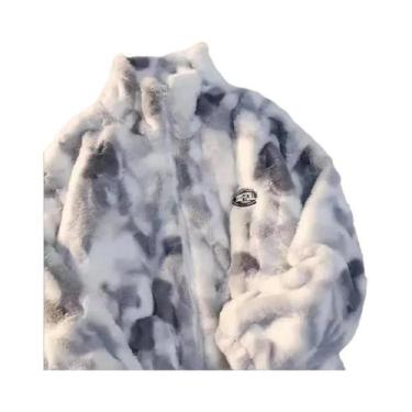 Imagem de Jaqueta Feminina De Lã De Cordeiro Tie Dye, Quente, Plush, Com Zíper, 