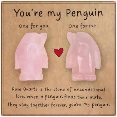 Imagem de FRESOULY Presentes de Dia dos Namorados para ela - Pinguim de quartzo rosa, casamento de Natal para mulheres e homens, presentes de aniversário para casal, namorado, namorada, marido, esposa