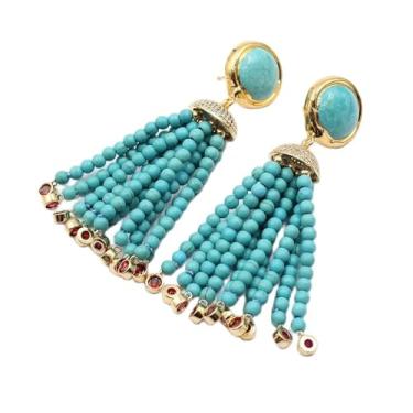 Imagem de DWBPGVUN Brincos azuis redondos de cristal vermelho pavimentado banhado a ouro turquesa adequado para presentes femininos