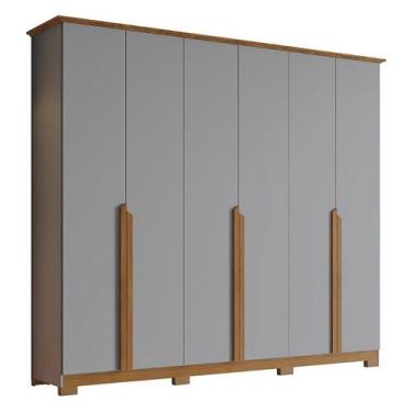 Imagem de Guarda Roupa Casal Andréas 6 Portas e 6 Gavetas Cinza/Nature - Móveis 
