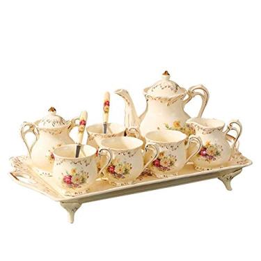 Imagem de Conjunto de chá de cerâmica europeu de 12 peças, conjunto de café com 4 xícaras, 1 bule de chá, 1 açucareiro, 1 pote de leite, 1 bandeja e 4 colheres para decoração de casamento, presente doméstico