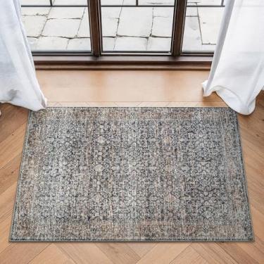 Imagem de Bloom Rugs Tapete lavável antiderrapante 2x3 - Tapete de área oriental tradicional azul escuro/marrom para sala de estar, quarto, sala de jantar e cozinha - Tamanho exato: 5 x 7 cm