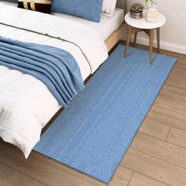 Imagem de Seavish Tapete de cozinha lavável 5 x 10 cm de pelo baixo fino para entrada azul claro algodão tecido reversível lavanderia macio moderno rústico cabeceira boho corredor para entrada do quarto