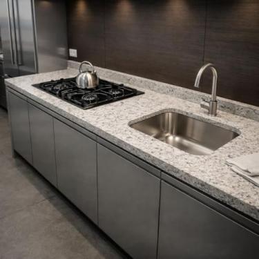 Imagem de Pia Granito Marfim Arabesco 200cm Cuba Funda E Corte Cooktop