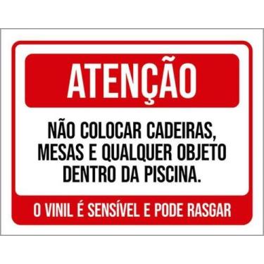 Imagem de Kit 5 Placas Atenção Não Colocar Cadeiras Mesas Piscina - Sinalizo