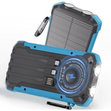 Imagem de Luvknit Carregador solar Power Bank 20.000 mAh carregador portátil sem fio, banco de bateria externa de carregamento rápido com 6 saídas para celulares, painel solar portátil com lanterna dupla para