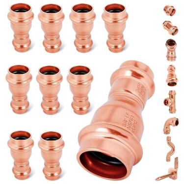Imagem de Acoplamento de prensa de cobre de 3/4 x 1/2 polegada - Conexões de prensa de 3/10.2 cm * 1/2, conector de encanamento PxP, adaptador ProPress, junta de acoplador de pressão, compatível com tubo de