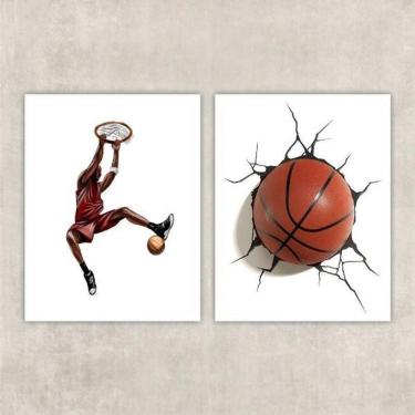 Imagem de Kit 2 Quadros Decorativos Basquete Tridimensional 45X34Cm