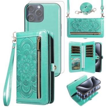 Imagem de Asuwish Capa de celular para iPhone 15 Pro Max 6,7 polegadas com zíper carteira destacável com protetor de tela de vidro temperado alça porta-cartão flor i Phone15 15Pro i15 ProMax 15ProMax mulheres