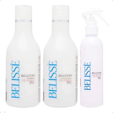Imagem de Kit Efeito Liso dos Sonhos BELISSÈ Shampoo e Condicionador + Fluído Protetor Térmico Antifrizz Sem Química para Cabelo Liso, Macio e com Brilho